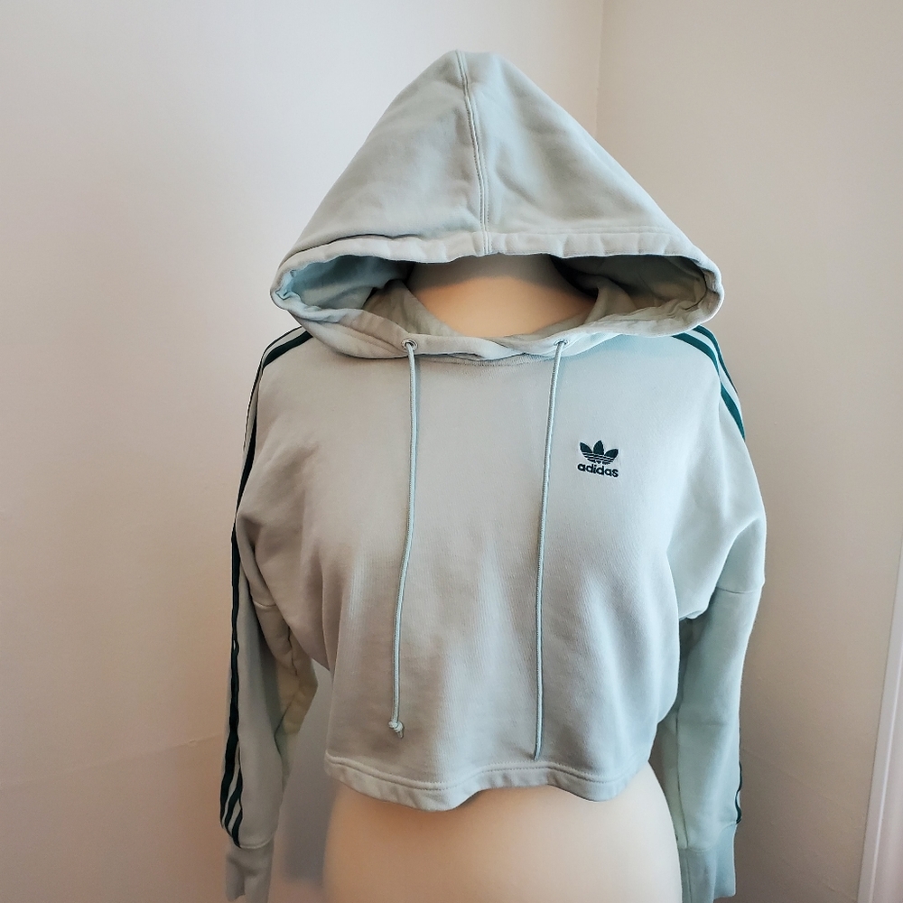 Adidas Cropped Striped Hoodie